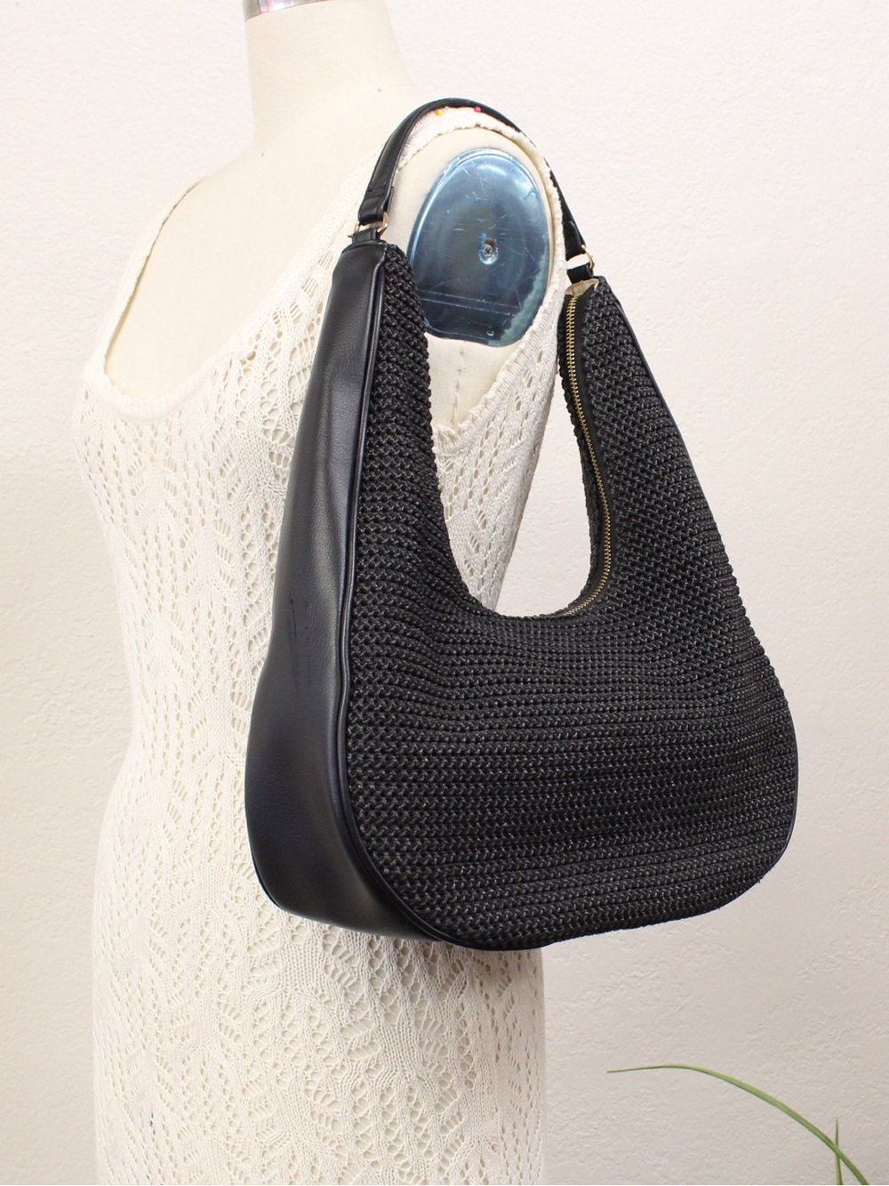 INC International Concepts Black Woven Hobo Shoulder Bag